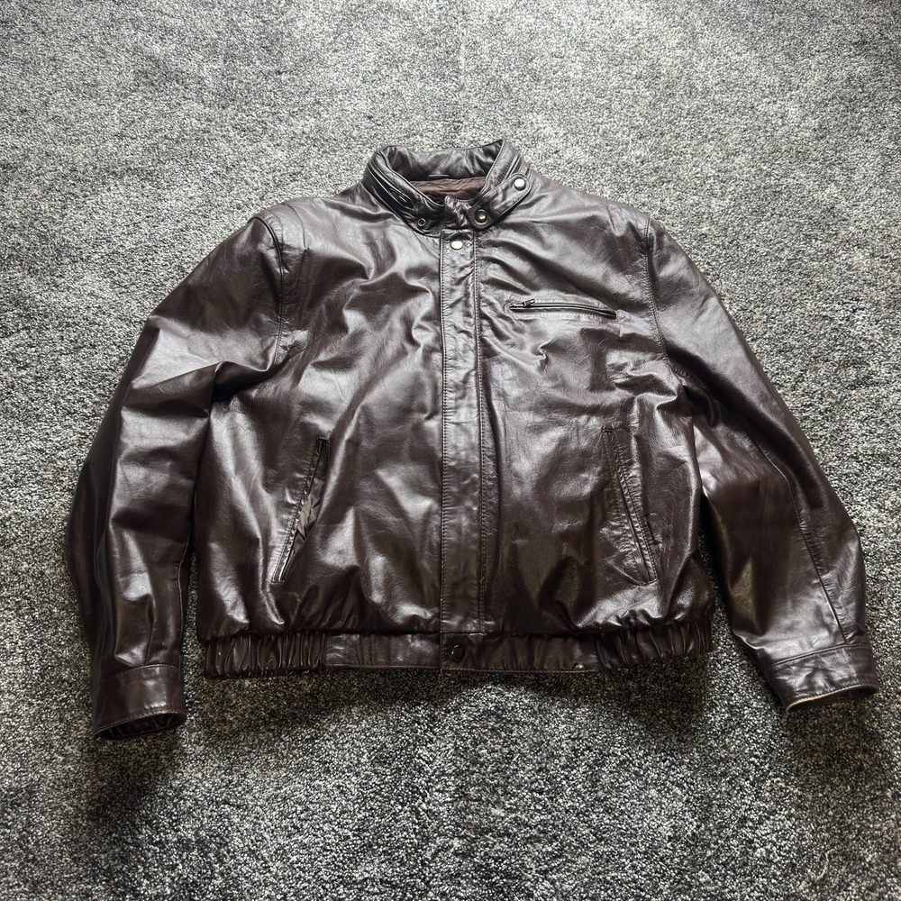 Bermans Jacket Mens 46 Brown Bomber Leather Lined Insulated Zip Pockets 2550